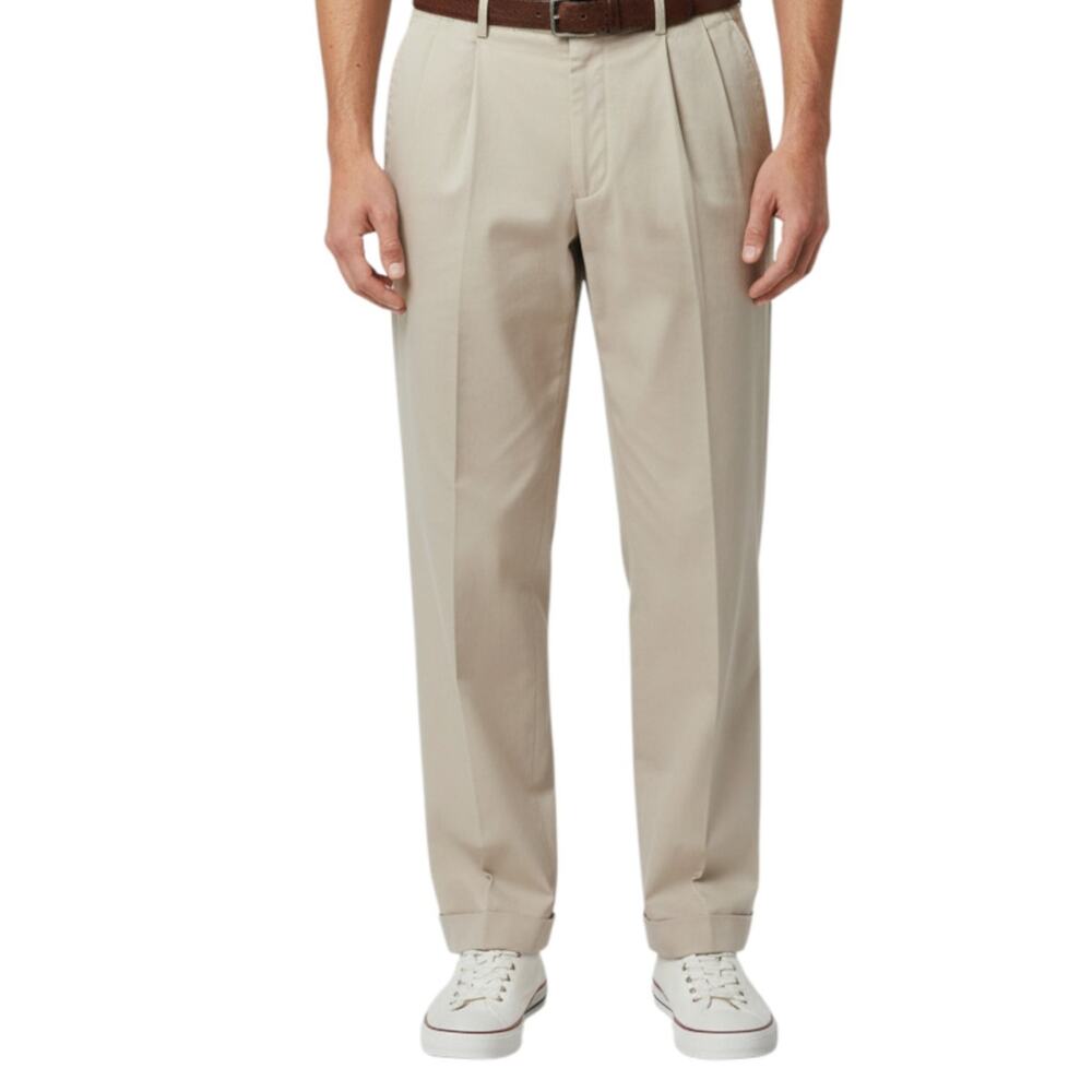 Walter Hagen Men 34x28 Beige Khaki Flat Front Cuffed Dress Pants Trousers Career - Picture 1 of 15